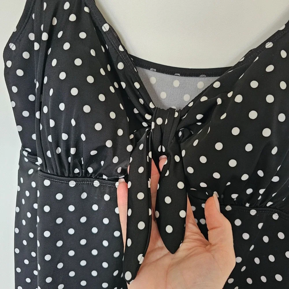 Great Lengths Black White‎ Polka Dot Swimdress Size 22W Tie Front Bathing Suit